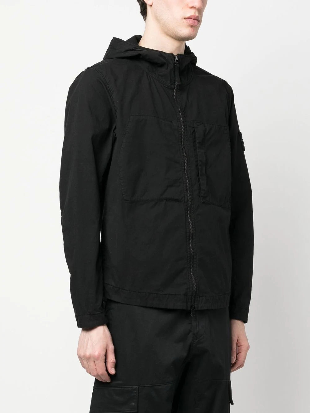 STONE ISLAND Logo Patch Zip Up Lightweight Jacket Black - MAISONDEFASHION.COM