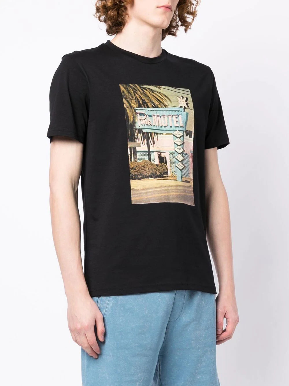 BOSS Motel Print T-Shirt Black - MAISONDEFASHION.COM