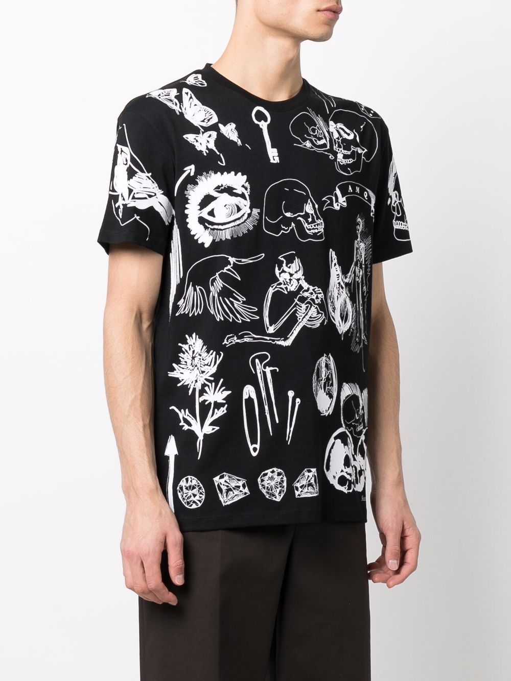 ALEXANDER MCQUEEN Skull Print T-Shirt Black/White - MAISONDEFASHION.COM