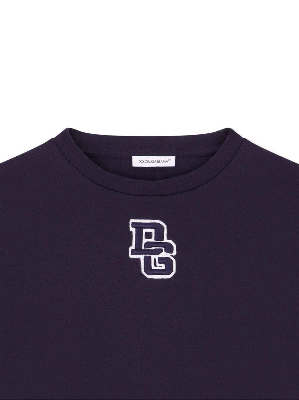 DOLCE & GABBANA KIDS Logo-patch cotton T-shirt Navy - MAISONDEFASHION.COM