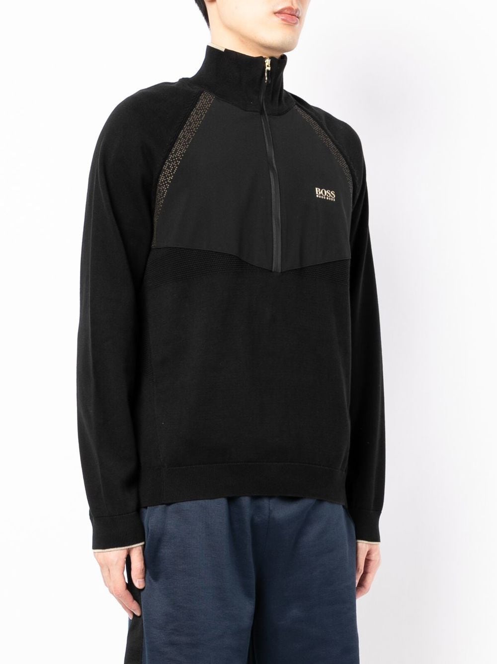 BOSS Logo Hybrid Quarter Zip Jacket Black - MAISONDEFASHION.COM