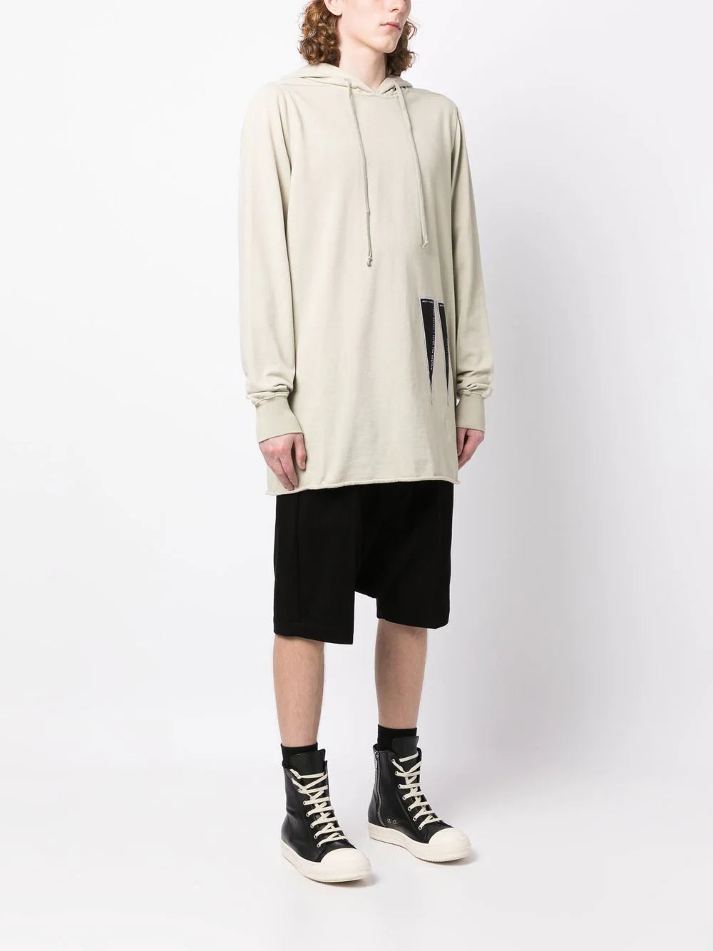 RICK OWENS DRKSHDW Patch-detail Cotton Hoodie Pearl - MAISONDEFASHION.COM