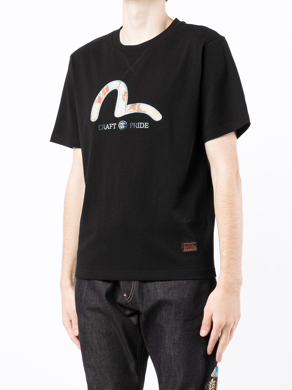EVISU Brocade Seagull appliqué T-shirt Black - MAISONDEFASHION.COM