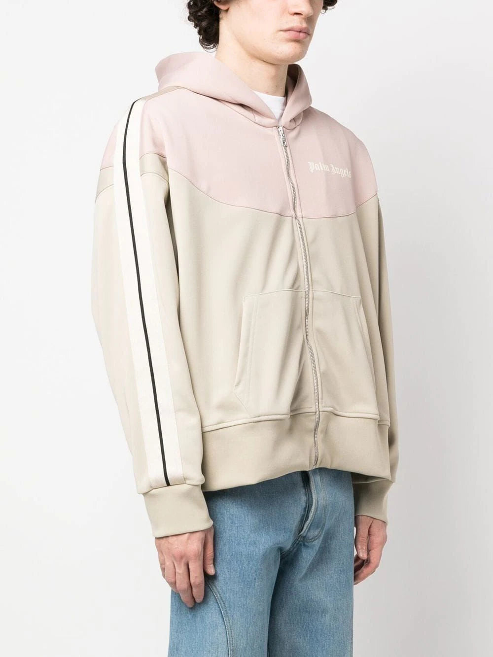 PALM ANGELS Two Tone Hooded Track Jacket Beige/Rose - MAISONDEFASHION.COM