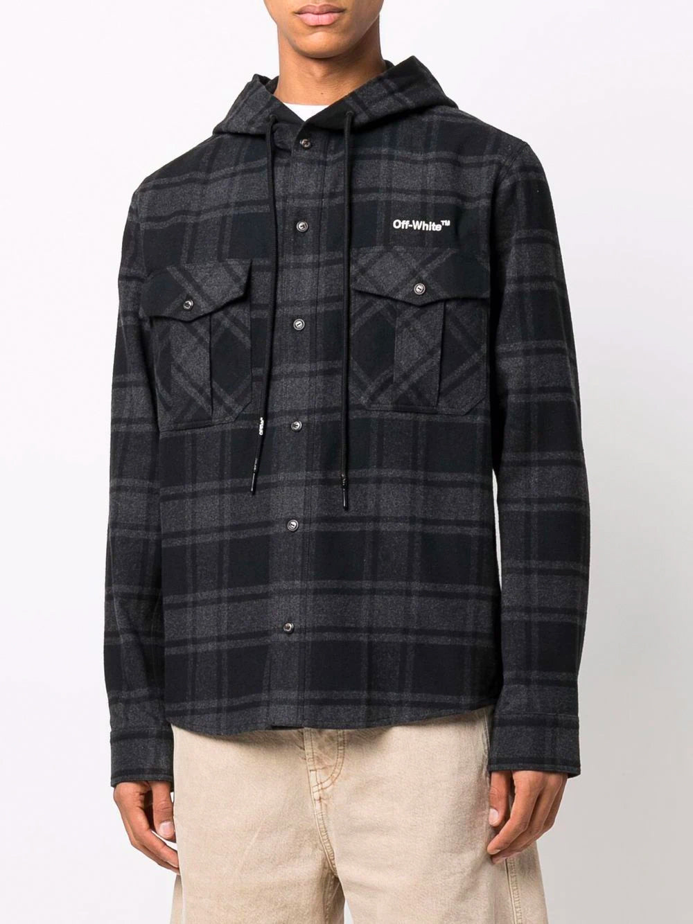OFF-WHITE Arrow Print Hooded Flannel Shirt - MAISONDEFASHION.COM