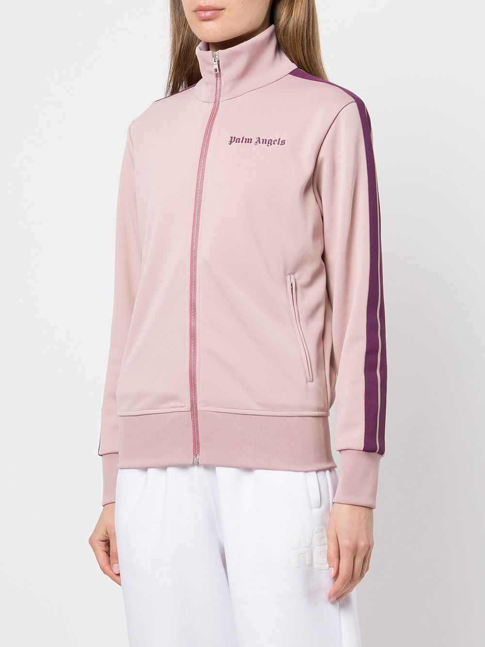 PALM ANGELS WOMEN Side-stripe logo-print track jacket Mauve - MAISONDEFASHION.COM