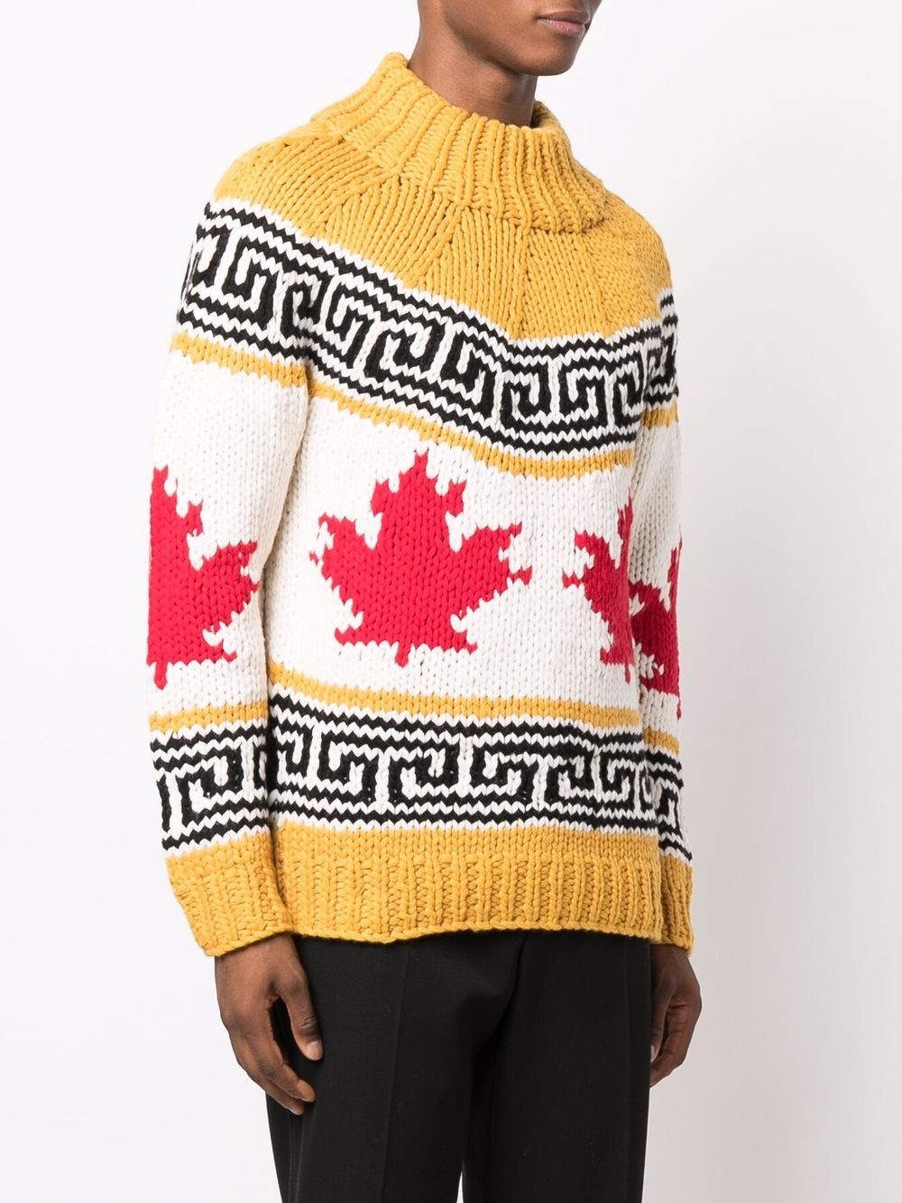 DSQUARED2 Maple Leaf Knit Sweater Yellow/Black - MAISONDEFASHION.COM