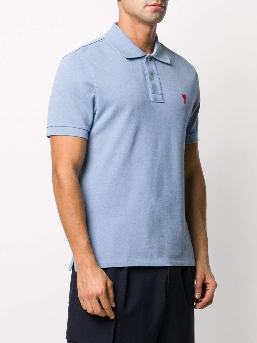 AMI De Coeur Logo Polo Shirt Blue - MAISONDEFASHION.COM