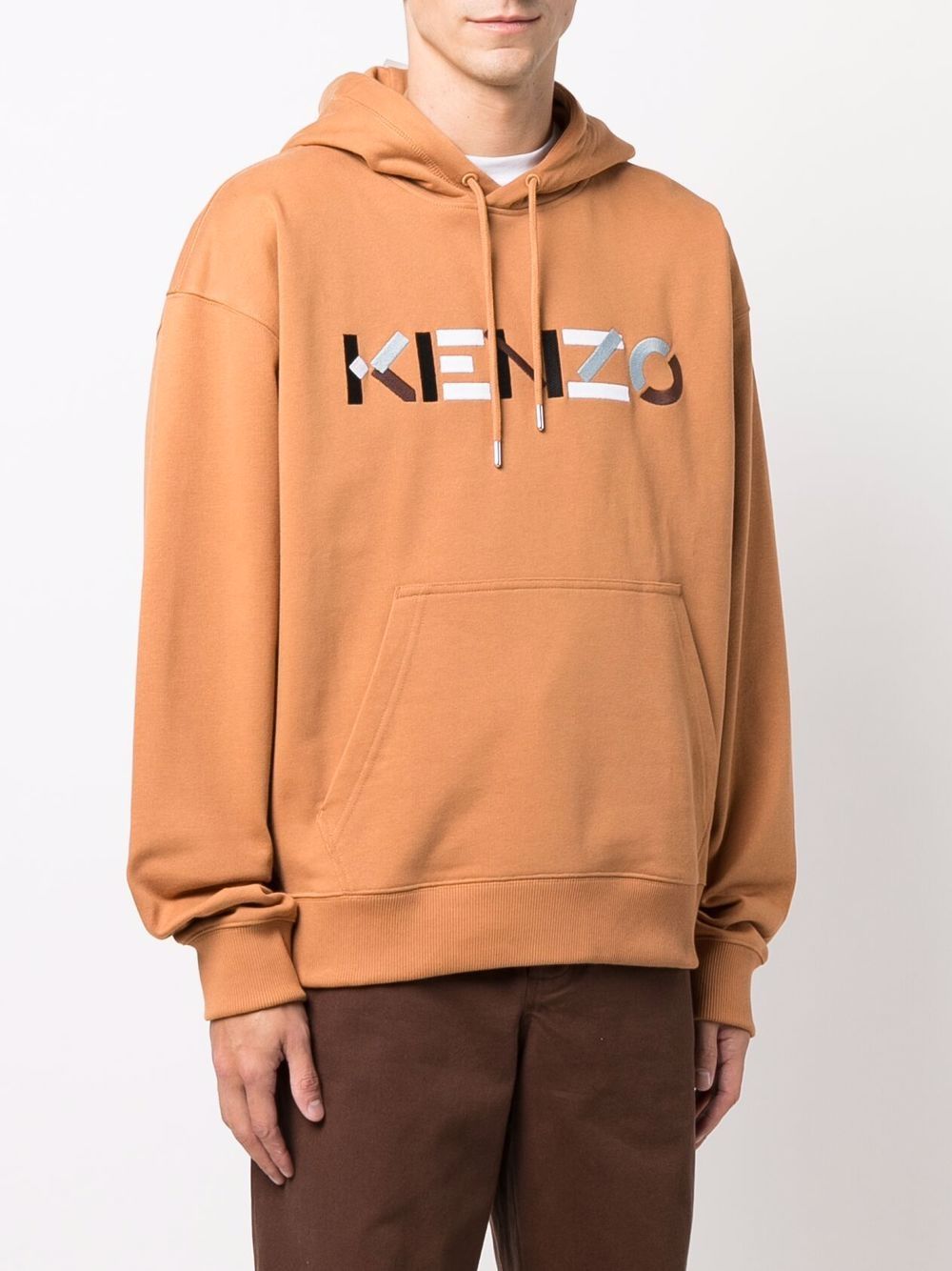 KENZO Logo Embroidered Hoodie Orange - MAISONDEFASHION.COM