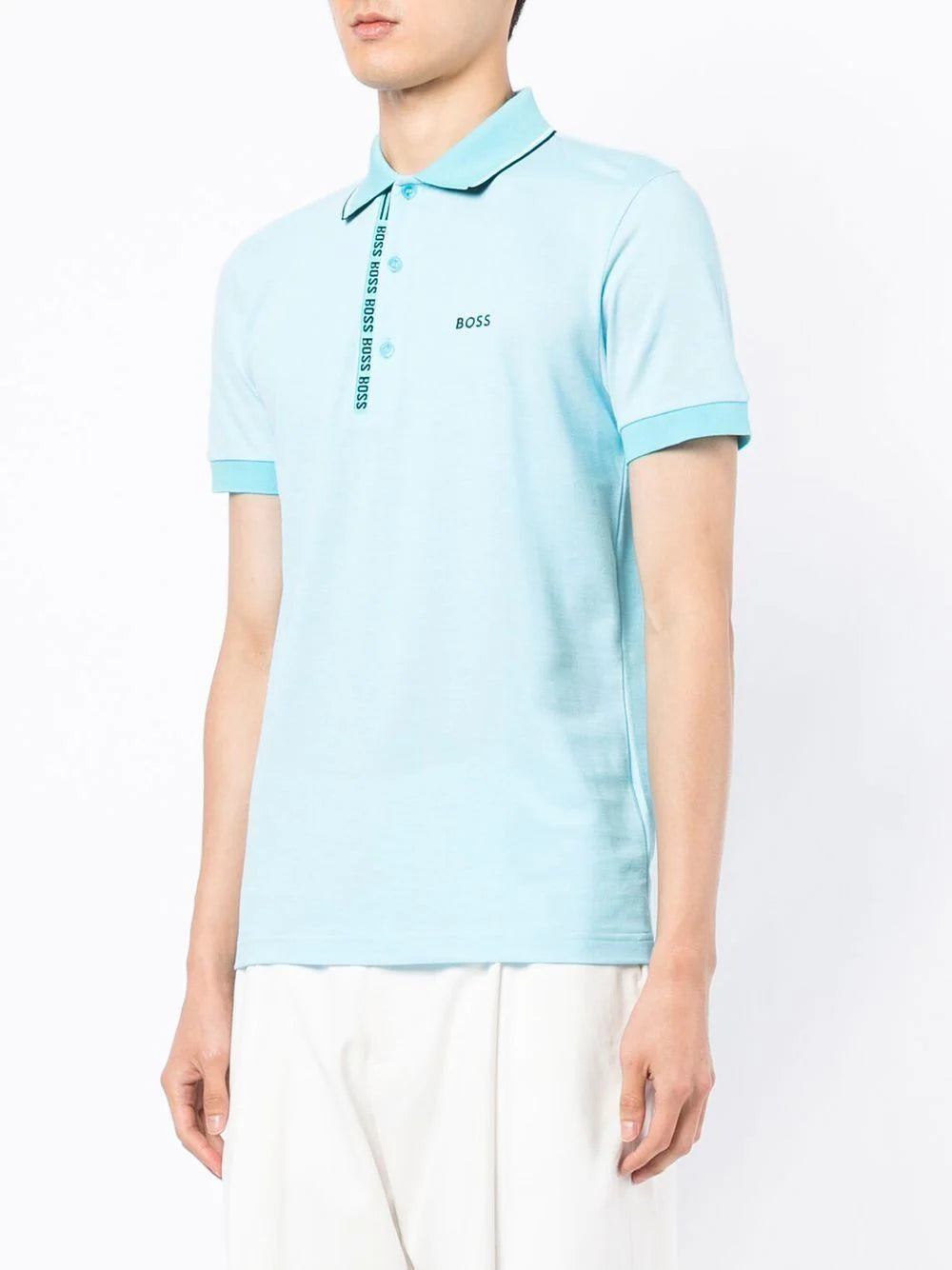 BOSS Logo-collar polo shirt Light/Pastel Blue - MAISONDEFASHION.COM