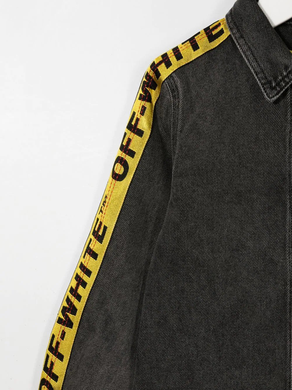 OFF-WHITE KIDS Industrial Logo Band Denim Shirt Dark Grey/Yellow - MAISONDEFASHION.COM