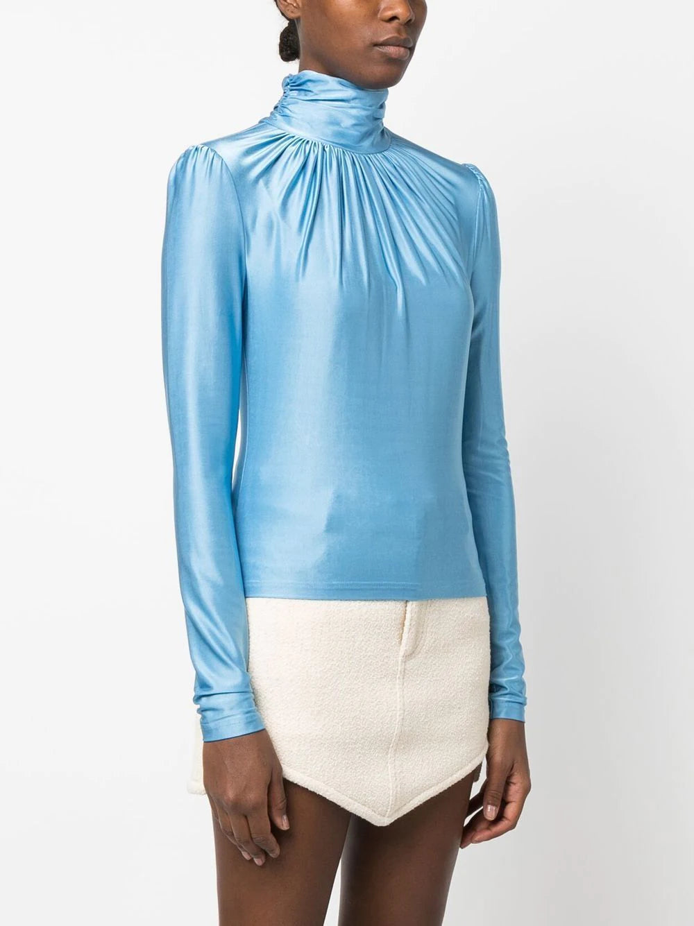 PACO RABANNE Ruched Long Sleeved Top Blue - MAISONDEFASHION.COM