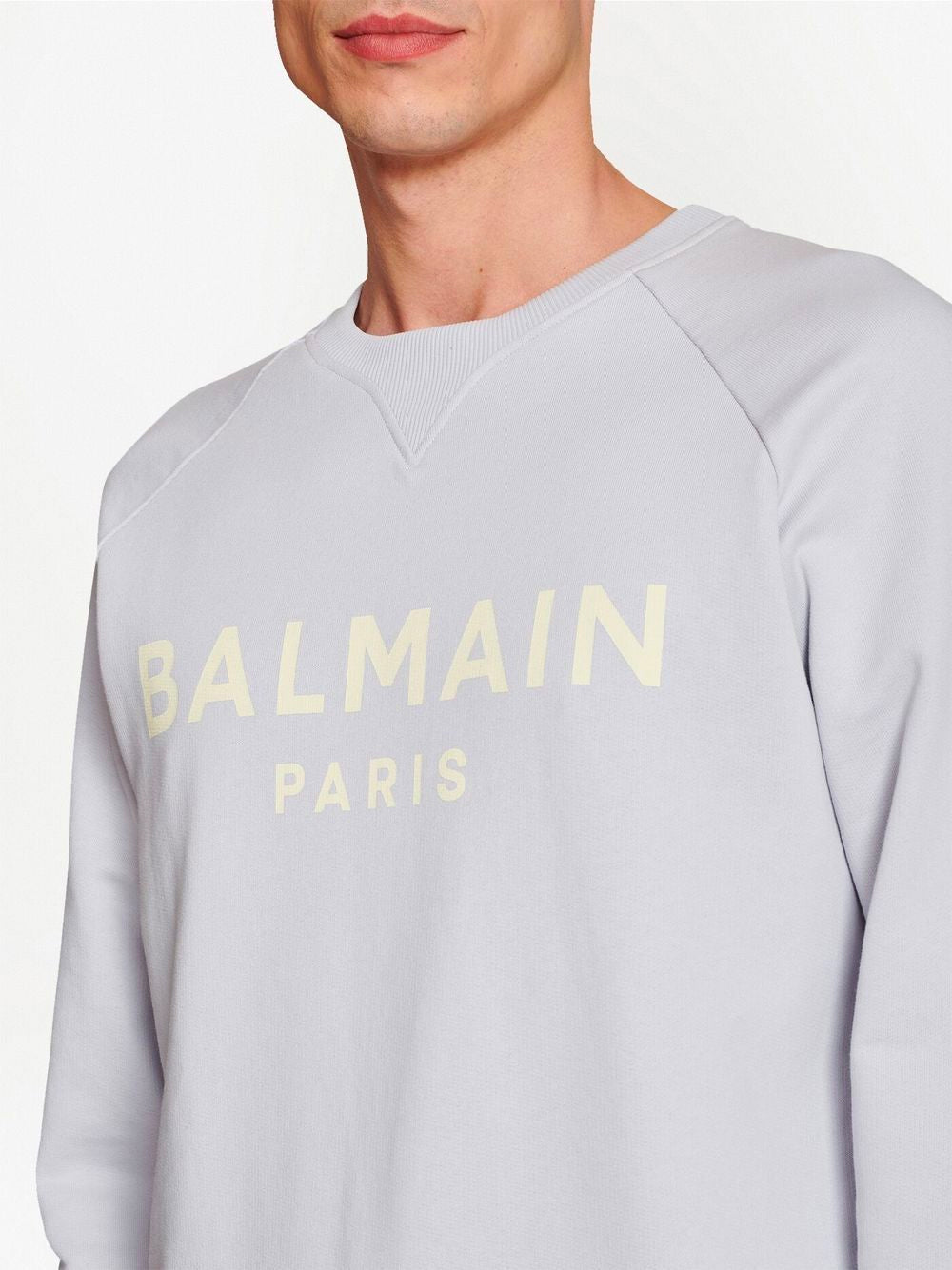 BALMAIN Logo Print Sweatshirt Light Blue/Pale Yellow - MAISONDEFASHION.COM