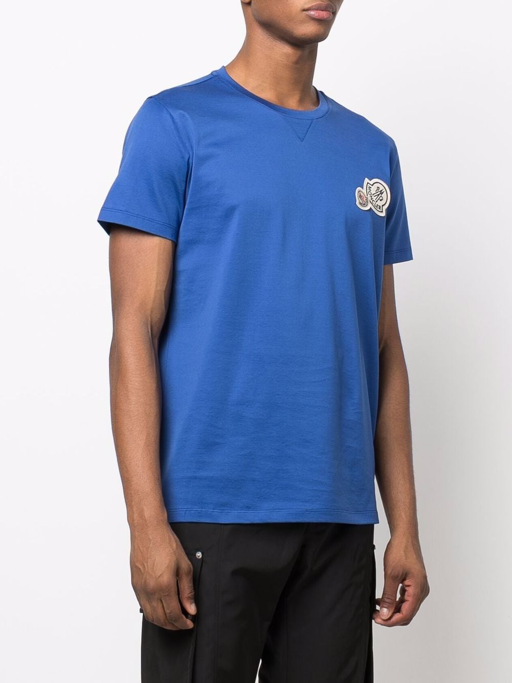 MONCLER Double Logo T-Shirt Blue - MAISONDEFASHION.COM