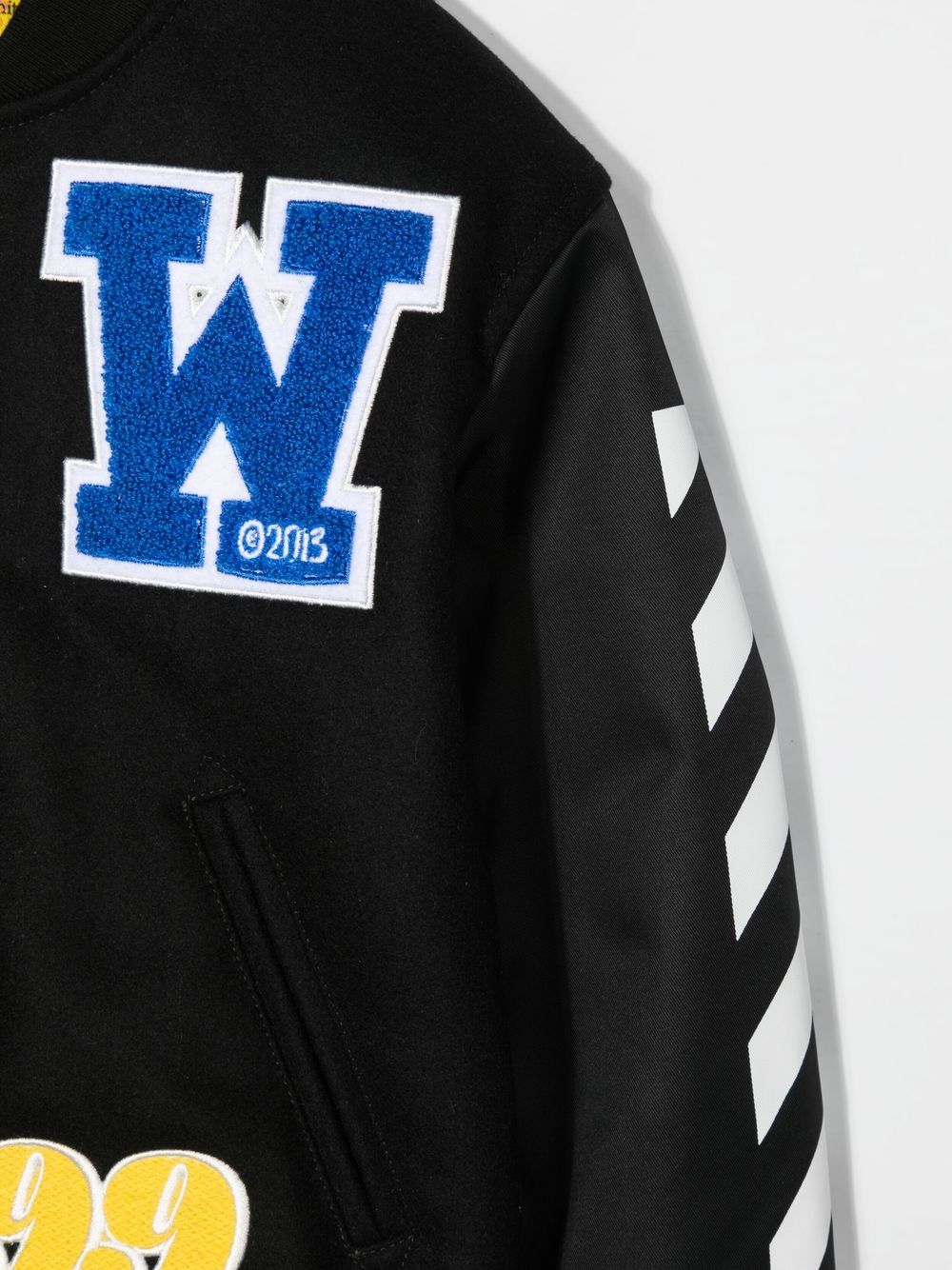 OFF-WHITE KIDS OW Bomber Varsity Jacket Black/White - MAISONDEFASHION.COM