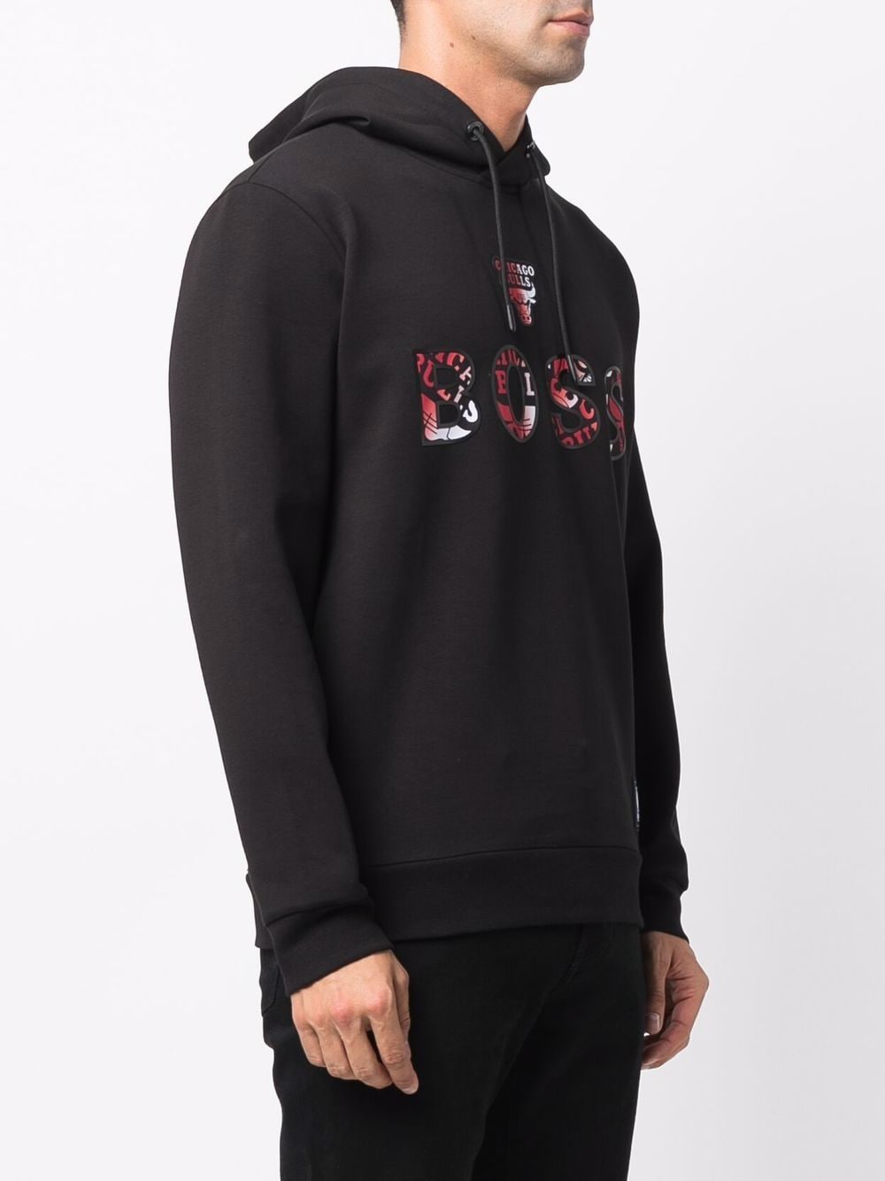 BOSS X NBA Chicago Bulls Logo Hoodie Black - MAISONDEFASHION.COM