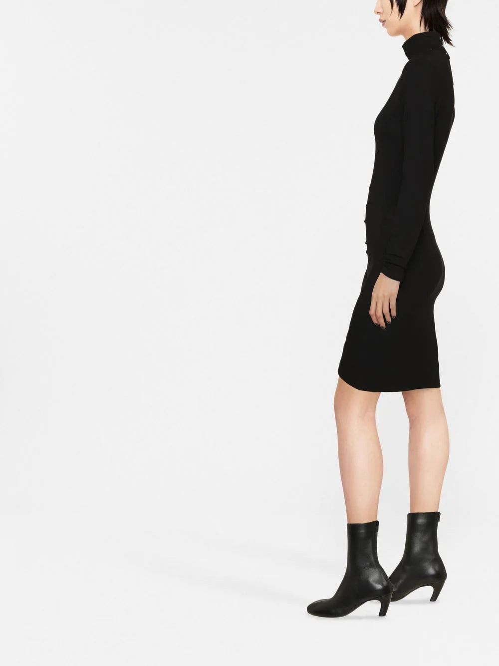 PACO RABANNE Long-sleeve asymmetric-hem mini dress Black - MAISONDEFASHION.COM