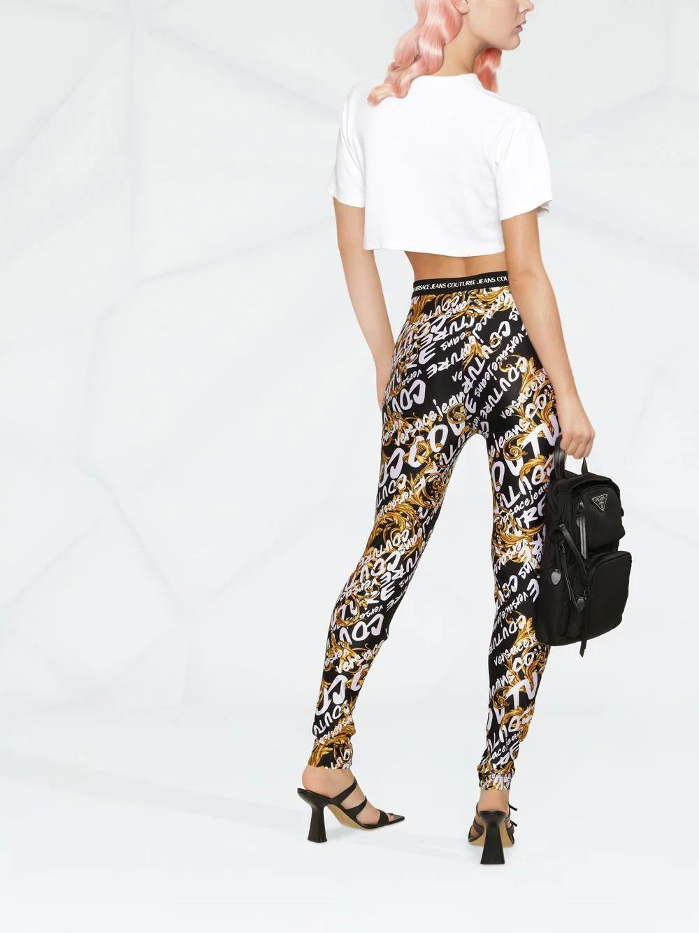 VERSACE WOMEN Baroque Print All Over Logo Leggings Black - MAISONDEFASHION.COM