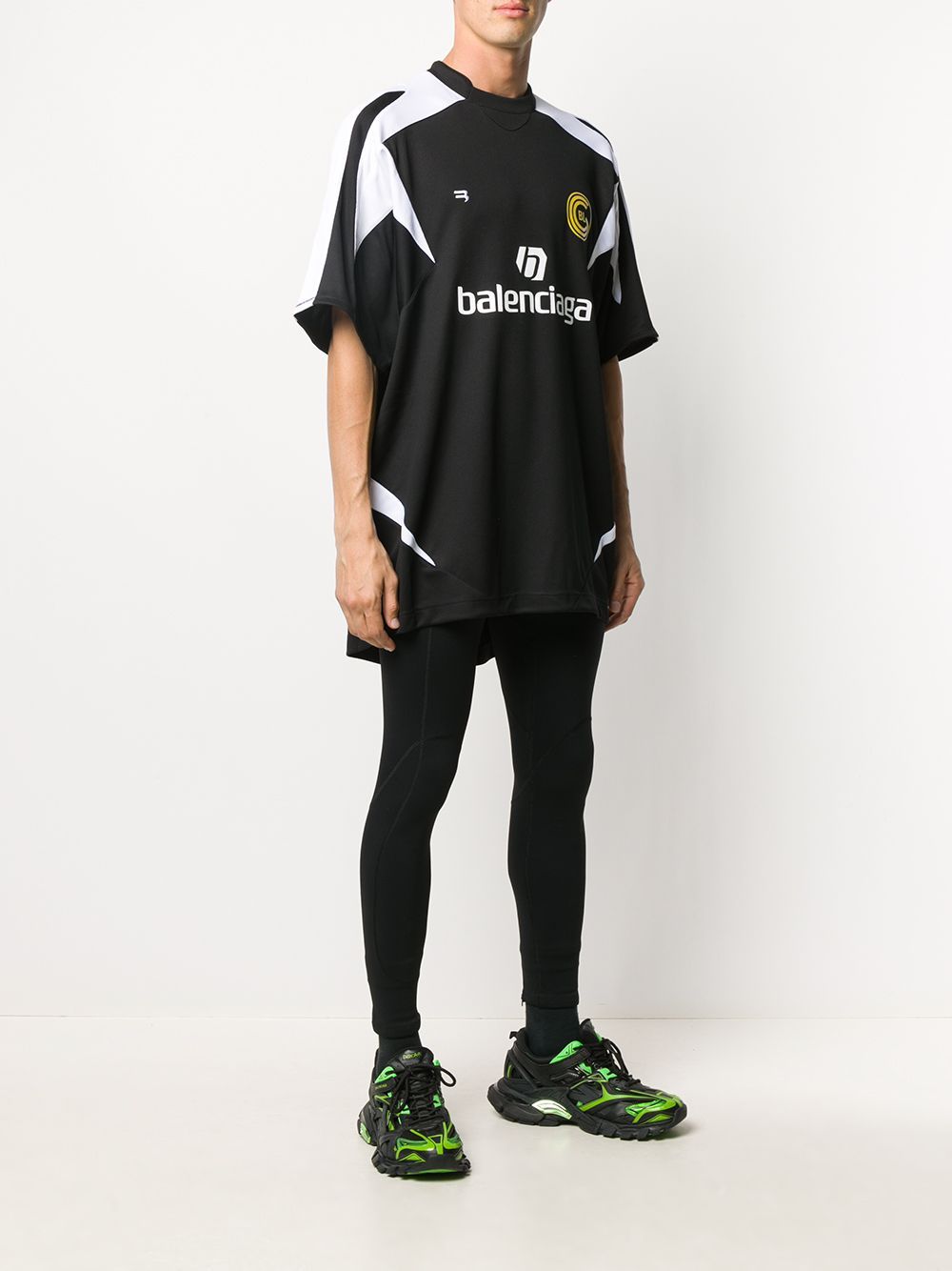 BALENCIAGA Panelled Logo Soccer Shirt Black - Maison De Fashion 