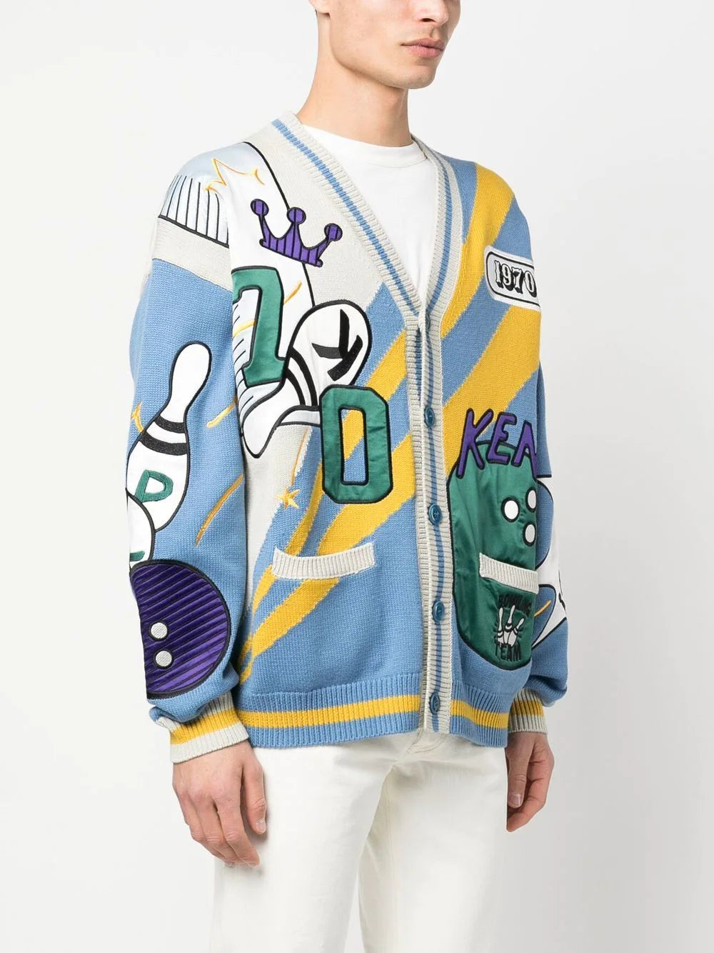 KENZO Bowling Elephant Cardigan Cyan - MAISONDEFASHION.COM