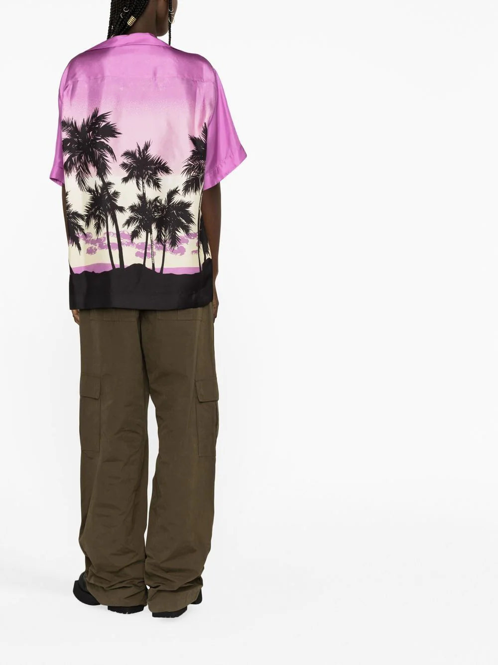 PALM ANGELS WOMEN Pink Sunset Bowling Shirt Purple/Black - MAISONDEFASHION.COM