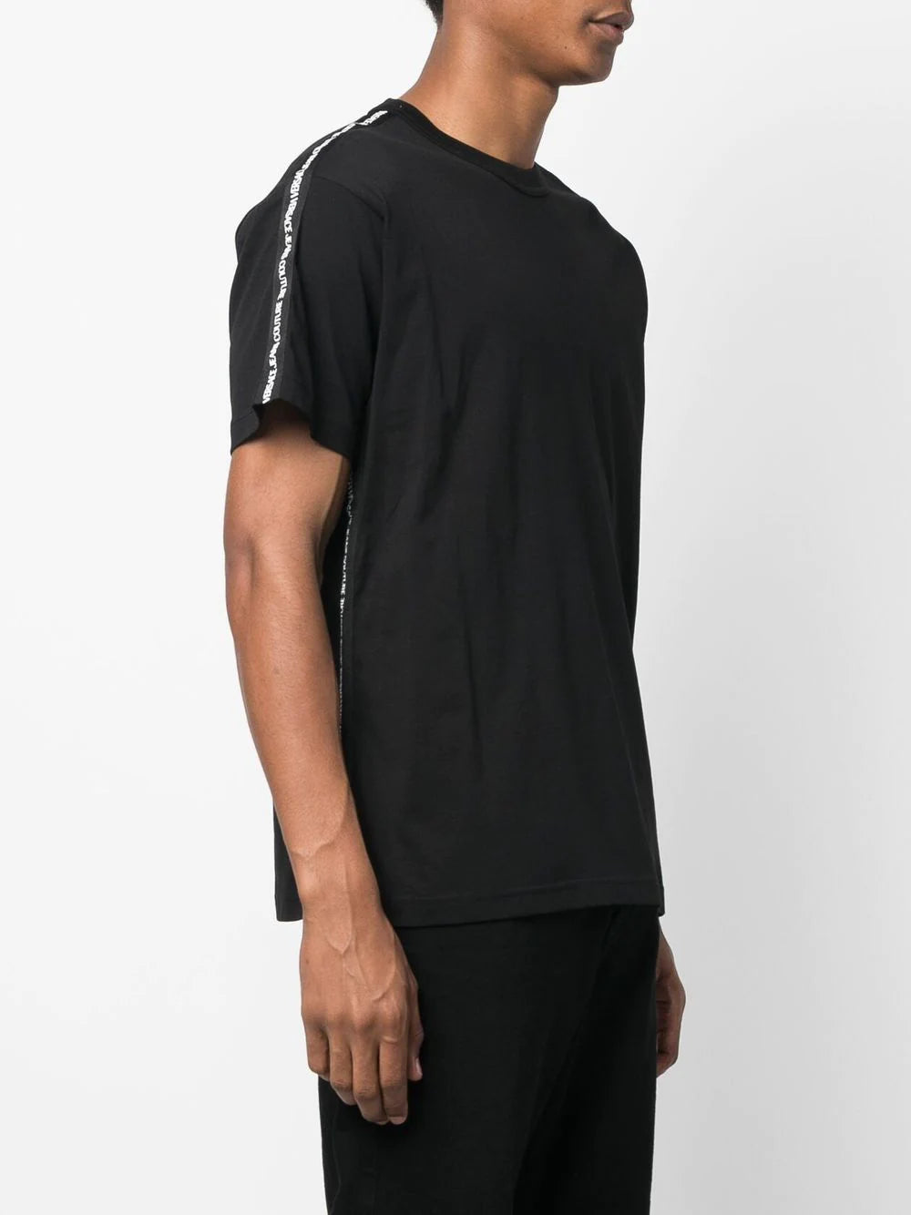 VERSACE Logo Tape T-Shirt Black - MAISONDEFASHION.COM