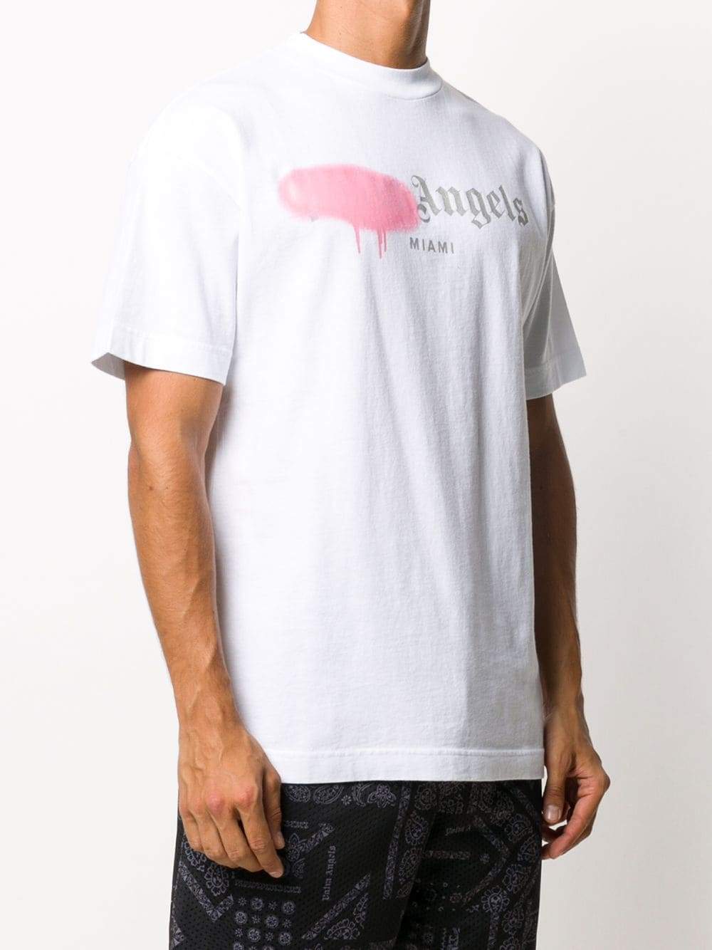 PALM ANGELS Miami Sprayed Logo T-Shirt White/Pink - Maison De Fashion 