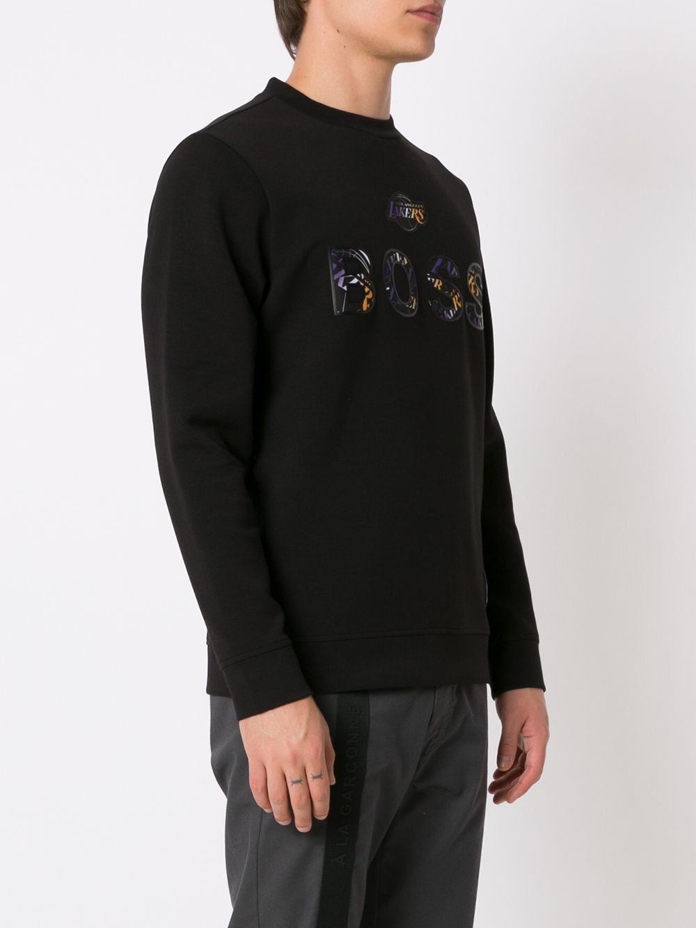 BOSS X NBA Lakers Logo Sweatshirt Black - MAISONDEFASHION.COM