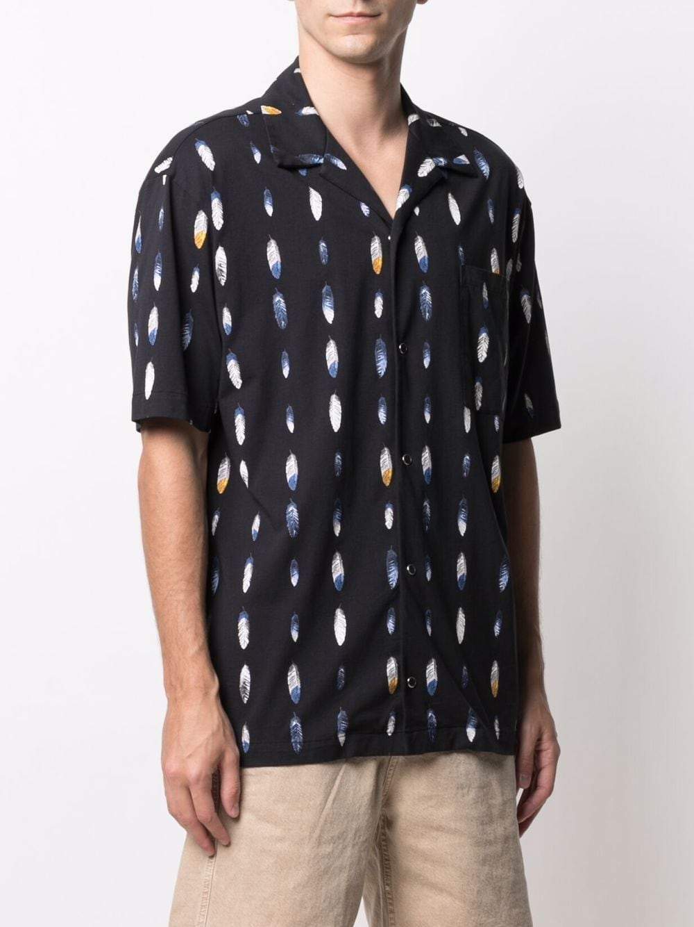 MARCELO BURLON Feather Print Shirt Black - MAISONDEFASHION.COM