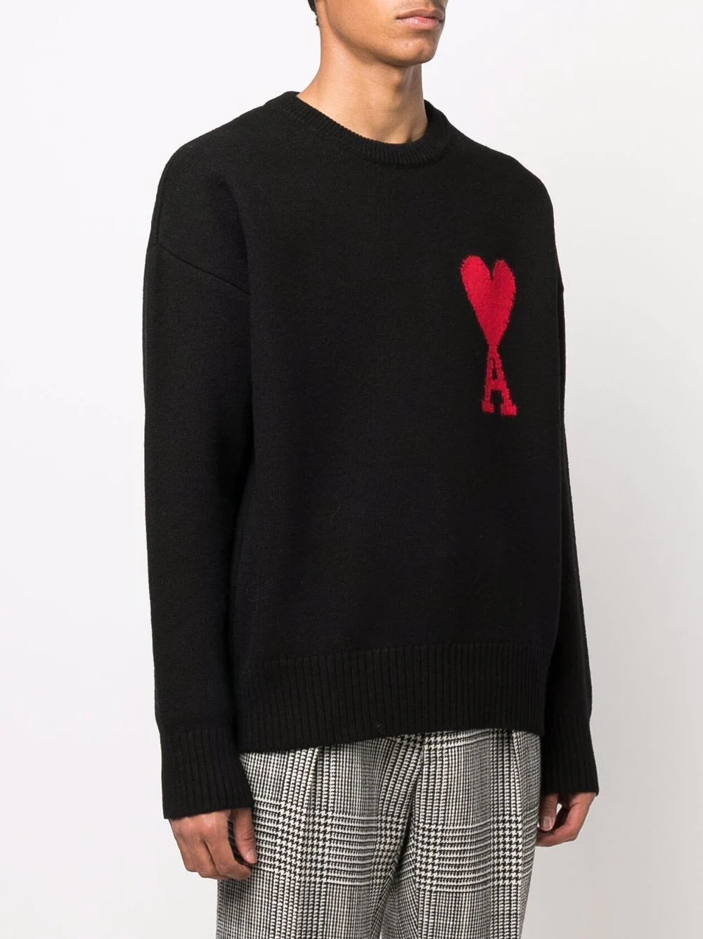 AMI PARIS Ami Crewneck Sweater Black/Red - MAISONDEFASHION.COM