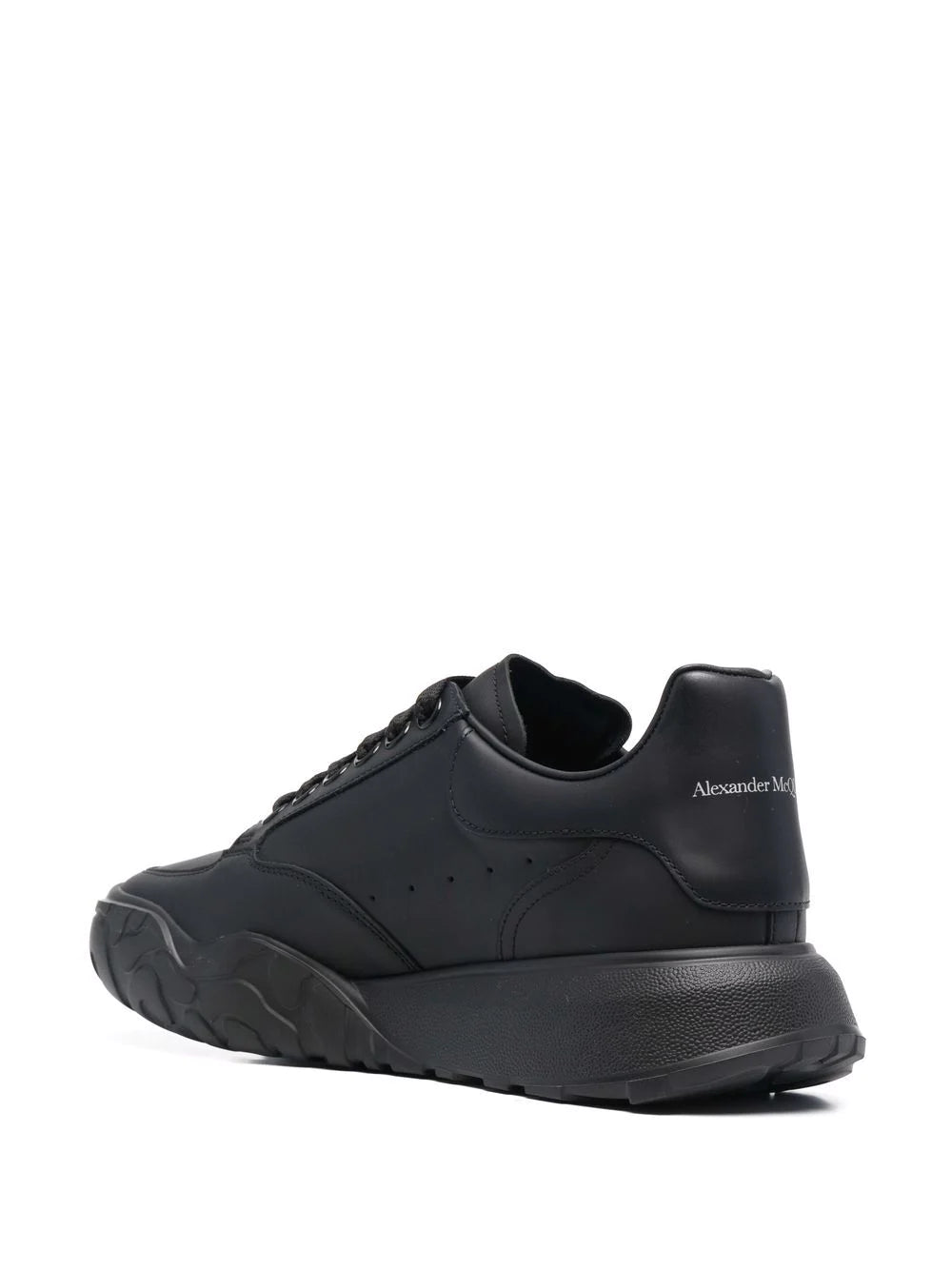 Alexander McQueen Court Leather Low Top Sneakers Black/Black - MAISONDEFASHION.COM