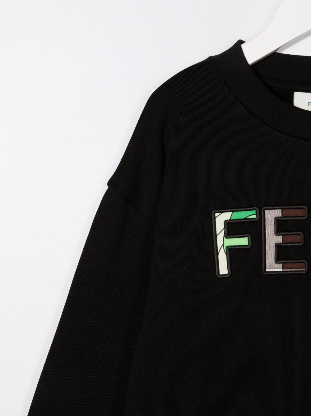 FENDI KIDS Logo Embroidered Sweatshirt Black - MAISONDEFASHION.COM