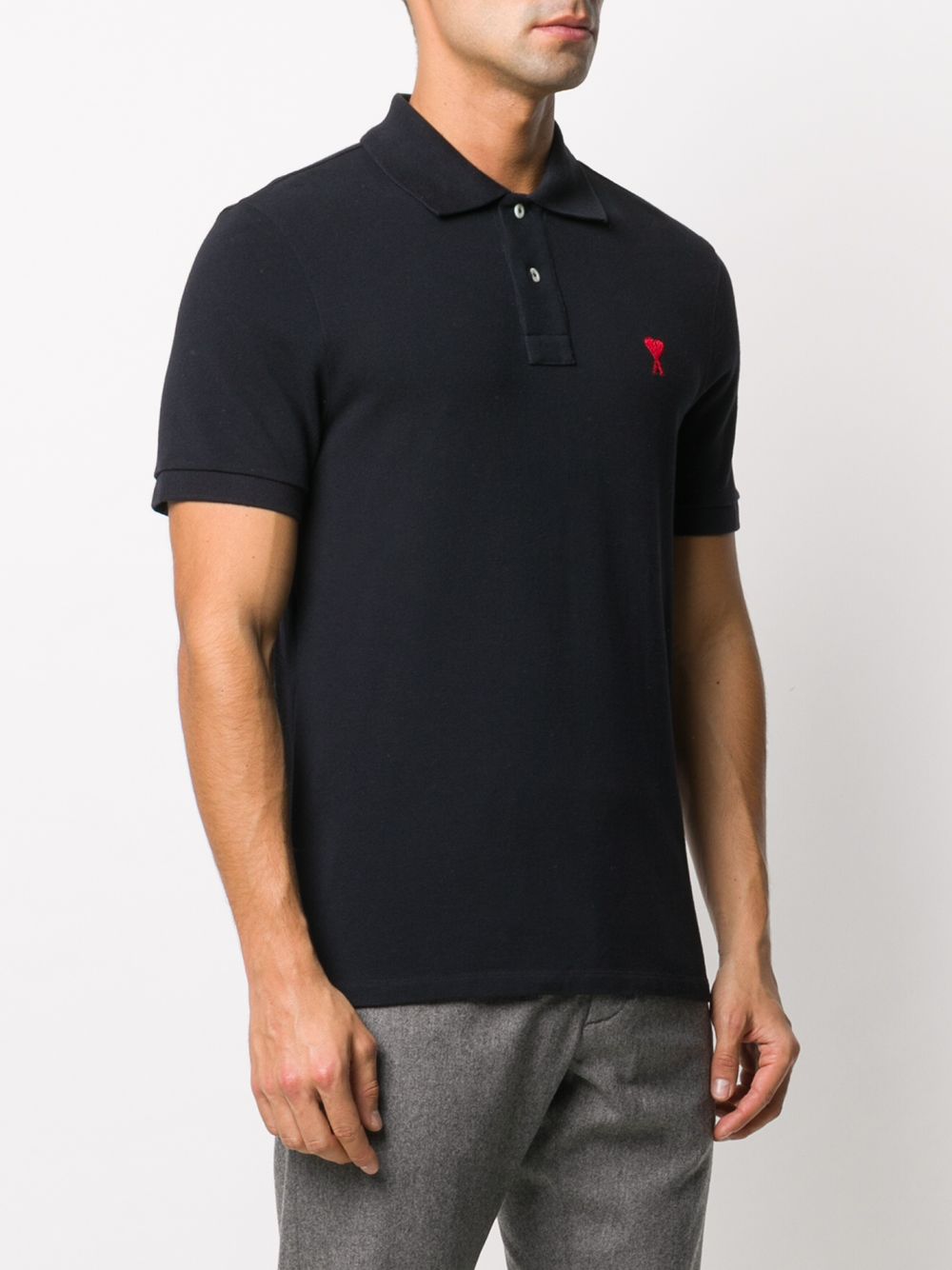 AMI De Coeur Logo Polo Shirt Navy - MAISONDEFASHION.COM