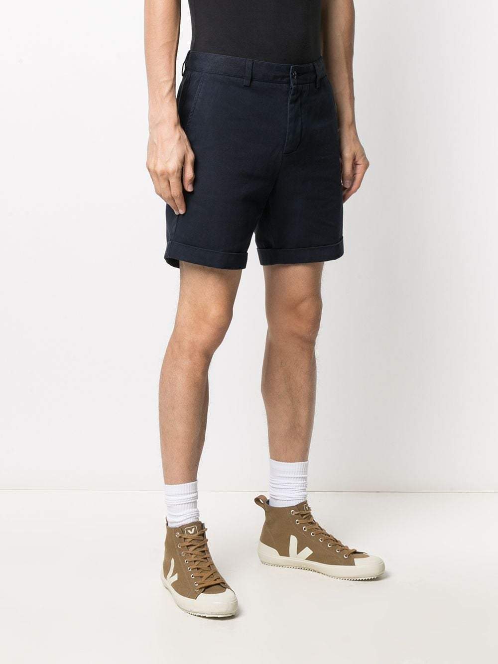 AMI De Coeur Logo Chino Shorts Navy - MAISONDEFASHION.COM