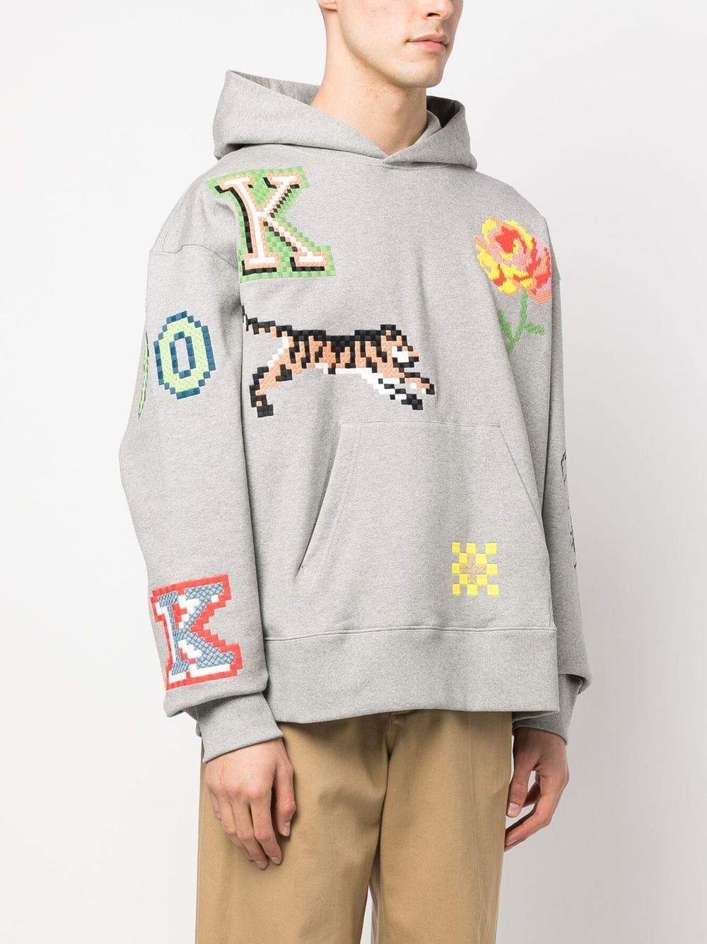 KENZO Pixel Oversized Hoodie Grey - MAISONDEFASHION.COM