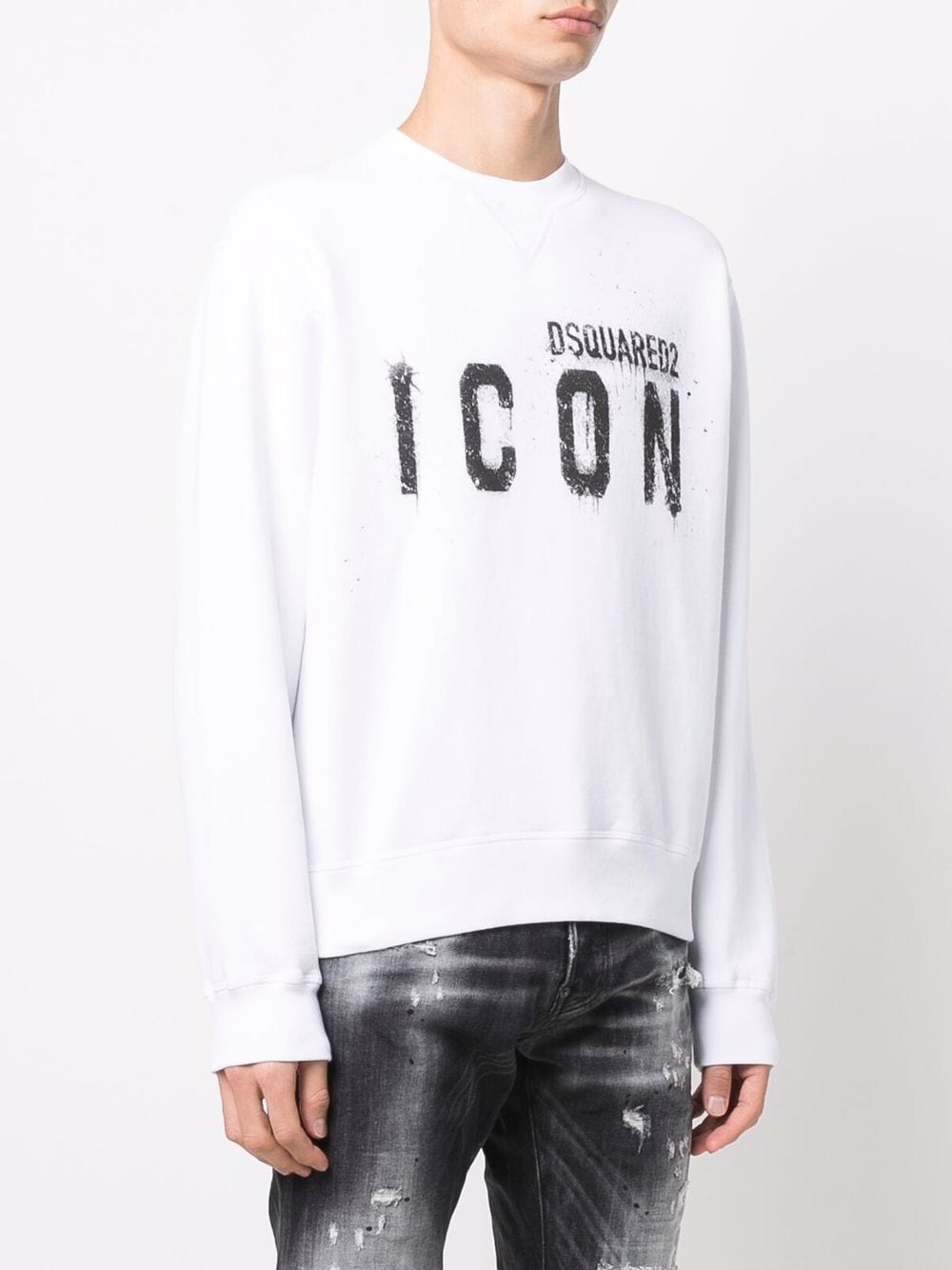 DSQUARED2 Icon Spray Sweatshirt White - MAISONDEFASHION.COM