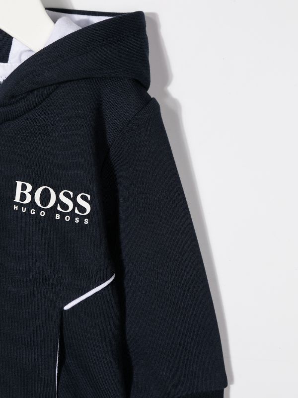 BOSS BABY Logo-print Zipped Hoodie Navy Blue - MAISONDEFASHION.COM