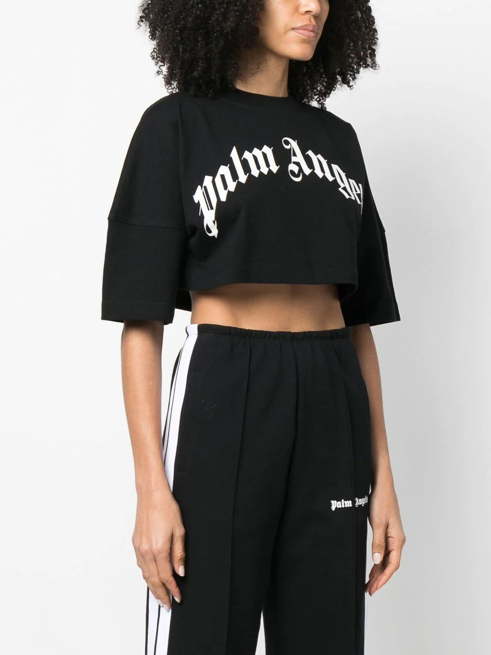 PALM ANGELS WOMEN Curved Logo Back Zip Cropped Black/White - MAISONDEFASHION.COM