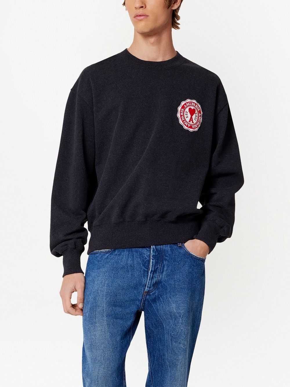 AMI PARIS Ami De Coeur Logo Patch Sweatshirt Anthracite - MAISONDEFASHION.COM