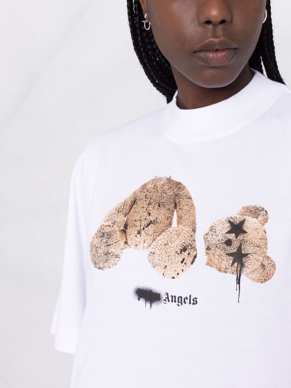 PALM ANGELS WOMEN Sprayed Bear Cropped T-Shirt White - MAISONDEFASHION.COM