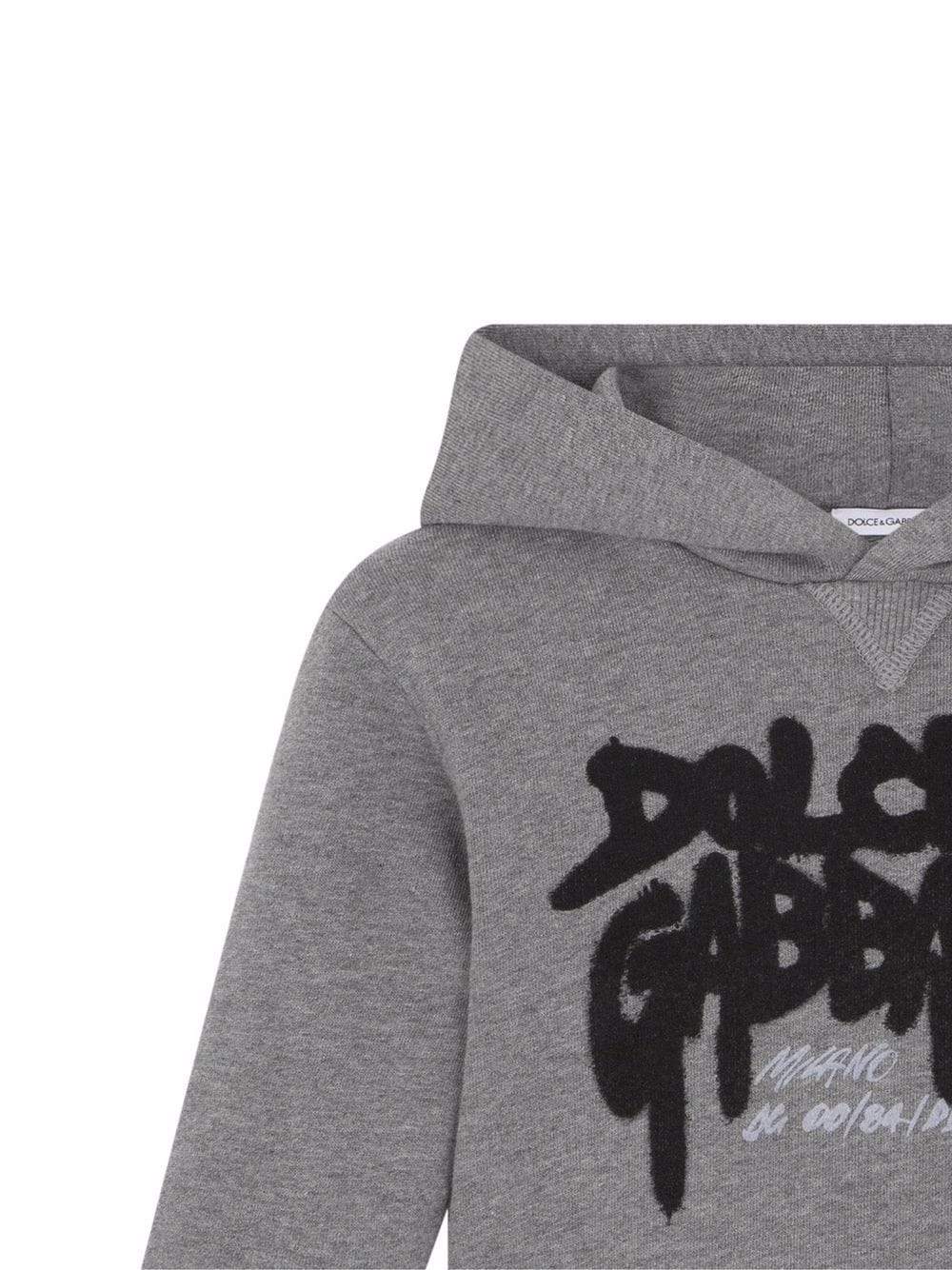 DOLCE & GABBANA KIDS Graffiti logo-print cotton hoodie Grey - MAISONDEFASHION.COM