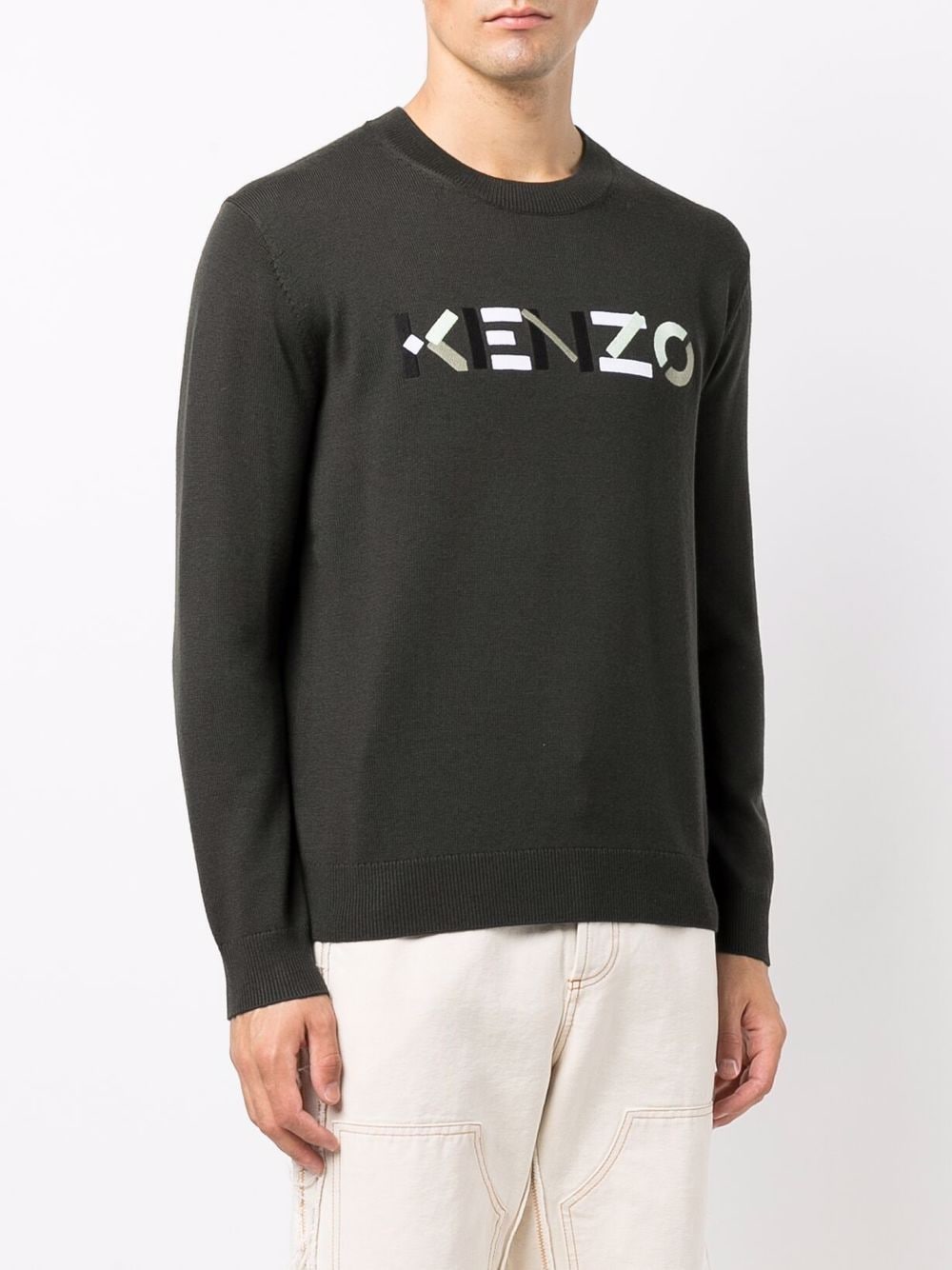 KENZO Logo Print Wool Jumper Grey - MAISONDEFASHION.COM