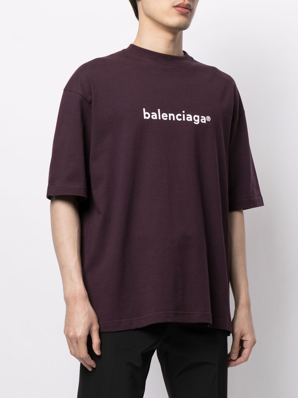 BALENCIAGA Copyright Logo print T-shirt Dark Aubergine - MAISONDEFASHION.COM