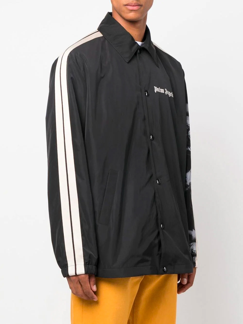 PALM ANGELS Sleeve Print Coach Shirt Jacket Black - MAISONDEFASHION.COM