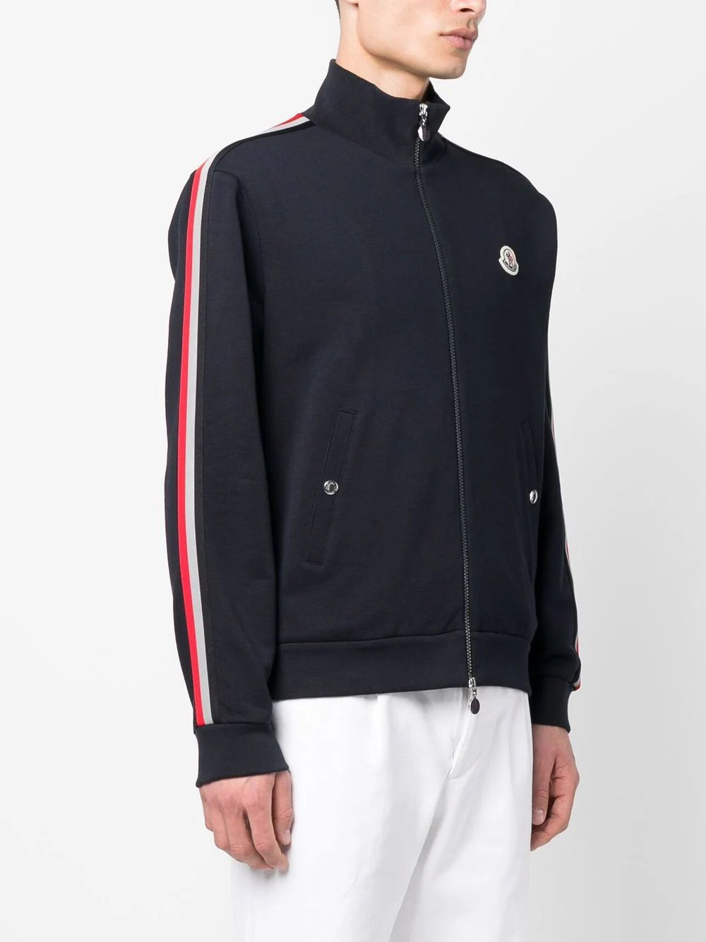 MONCLER Logo Patch Embroidered Zip Up Jacket Navy - MAISONDEFASHION.COM