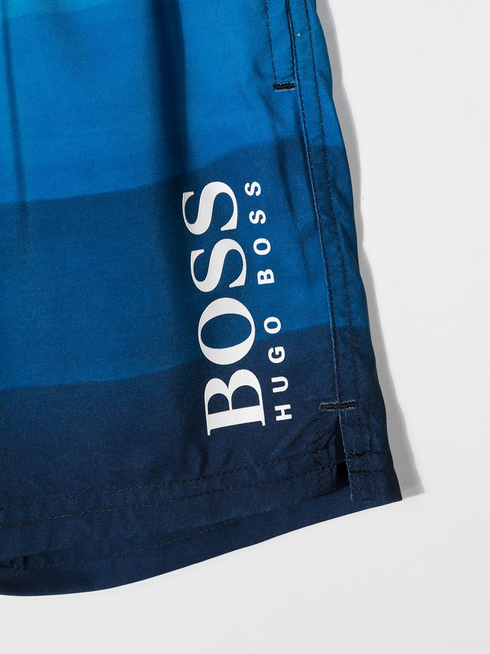 BOSS KIDS Logo-print striped swimming trunks Blue - MAISONDEFASHION.COM