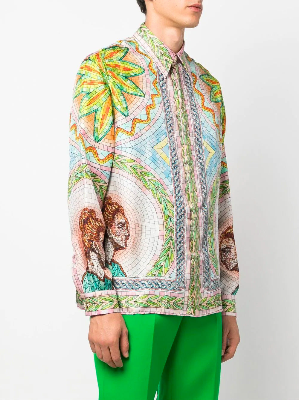 CASABLANCA Long Sleeve Silk Shirt Mosaics Grecques - MAISONDEFASHION.COM