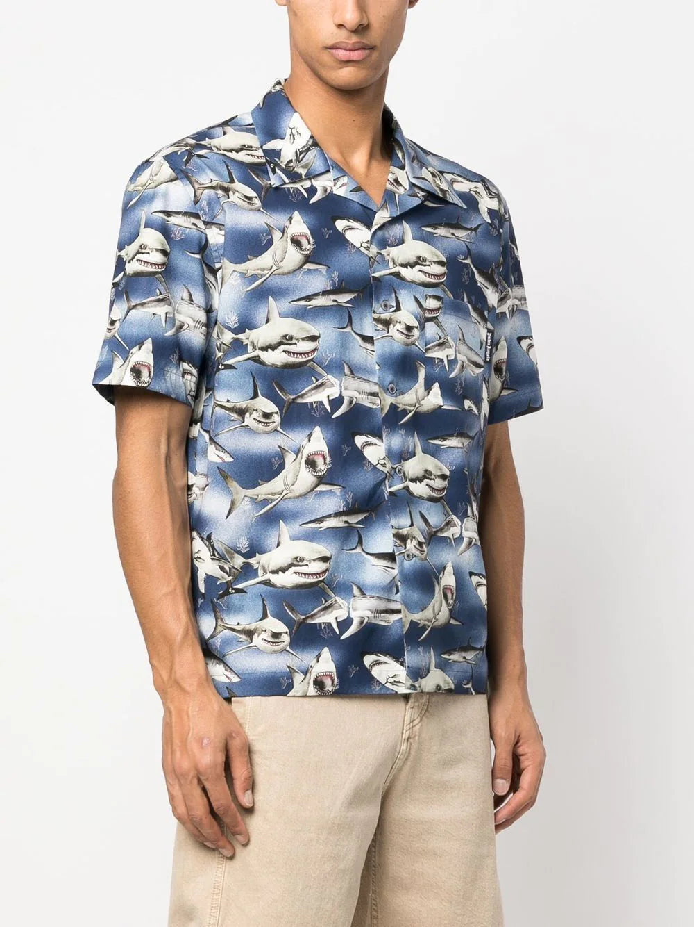 PALM ANGELS Shark Bowling Shirt Blue/Black - MAISONDEFASHION.COM