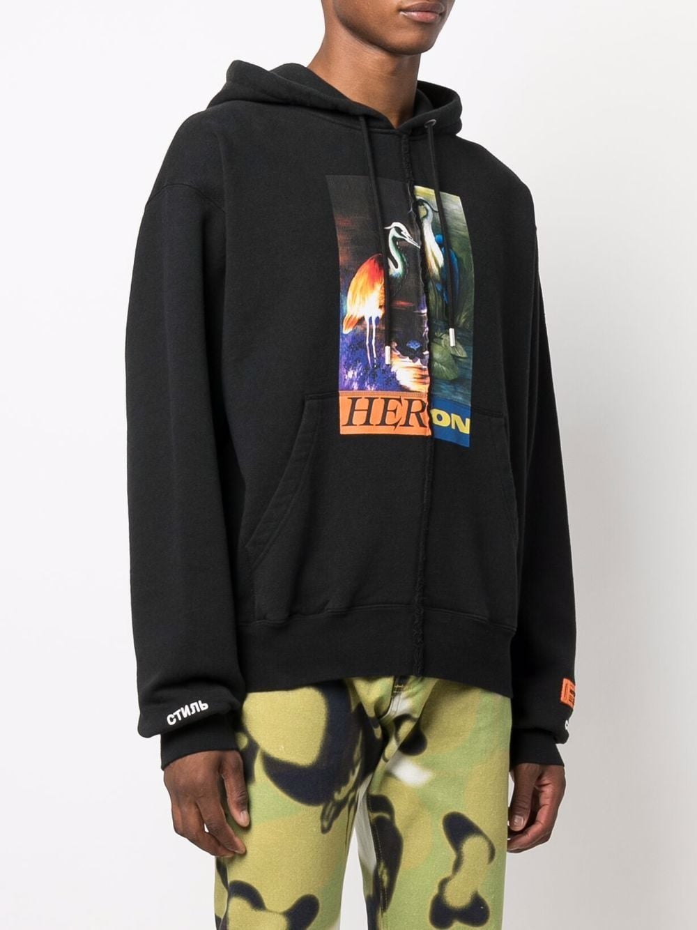 HERON PRESTON Split Graphic Hoodie Black - MAISONDEFASHION.COM