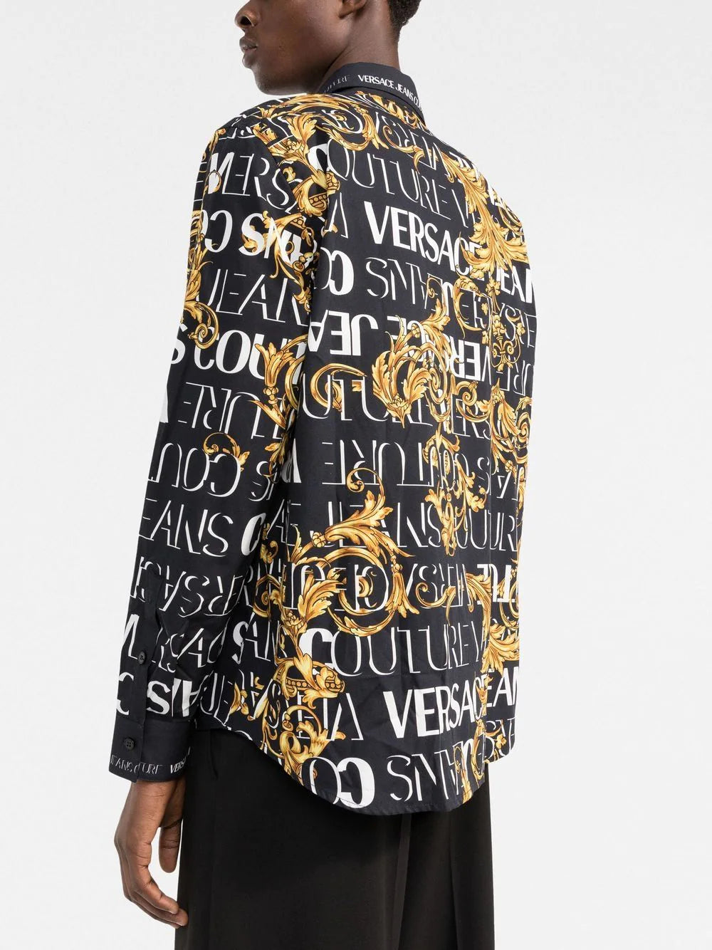 VERSACE Baroque Print Logo Long Sleeve Shirt Black - MAISONDEFASHION.COM